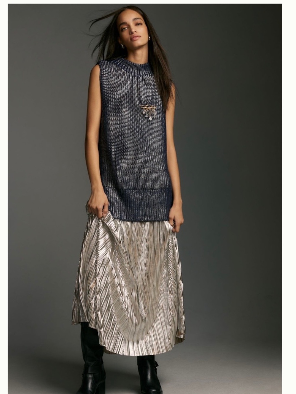 Anthropologie Pilcro Oversized Foil Sweater Vest